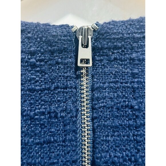 J. Crew Womens Navy Blue Sheath Dress Frayed Trim Sz 6 Classic Bodycon Boucle - Picture 7 of 13